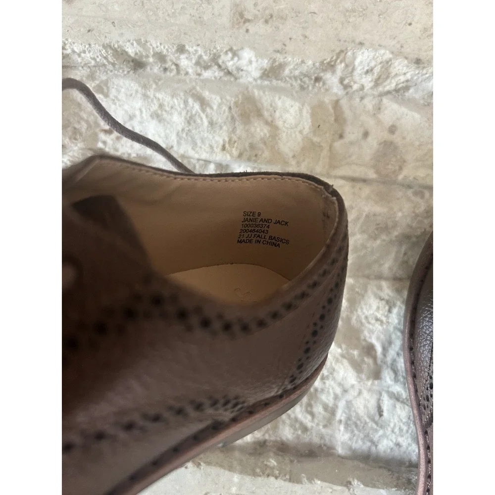 Janie and Jack Boys Size 9 Brown Leather Wingtip Brown Dressy Casual Shoes